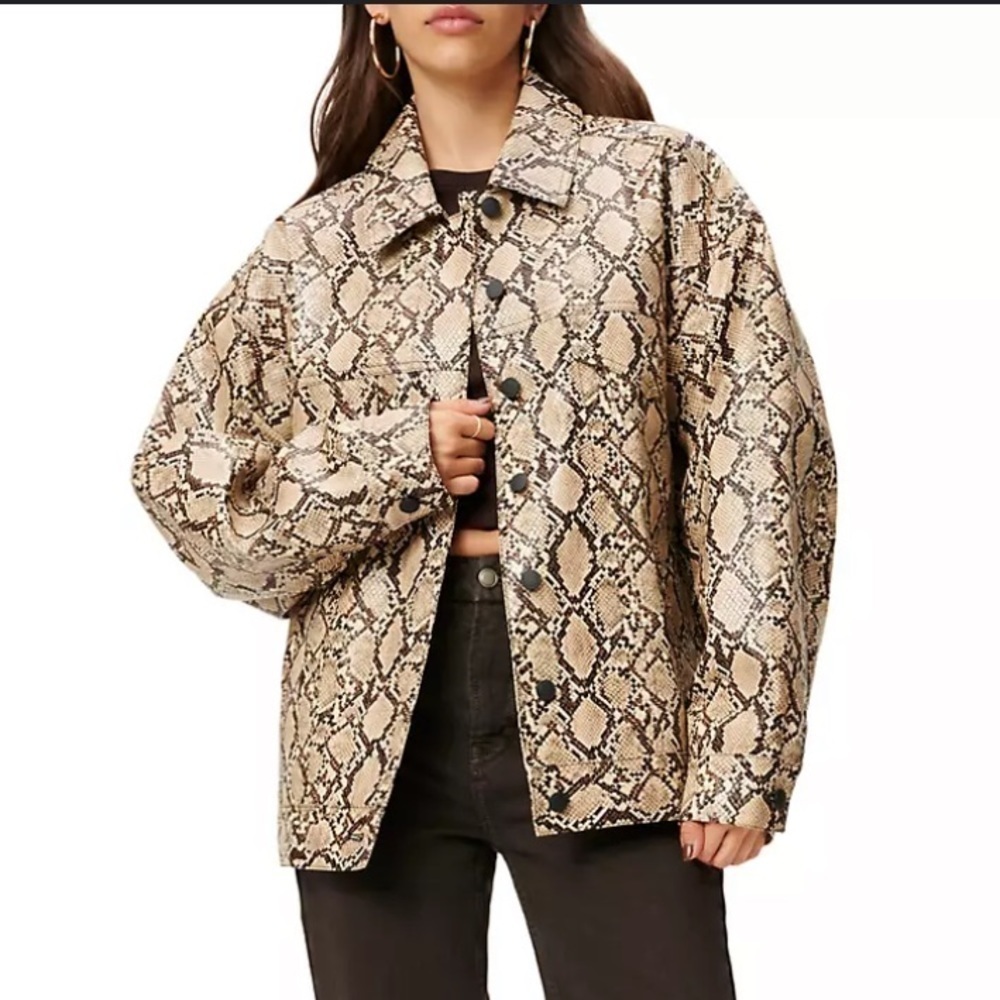 Good American Oversized Faux Python Trucker Jacket